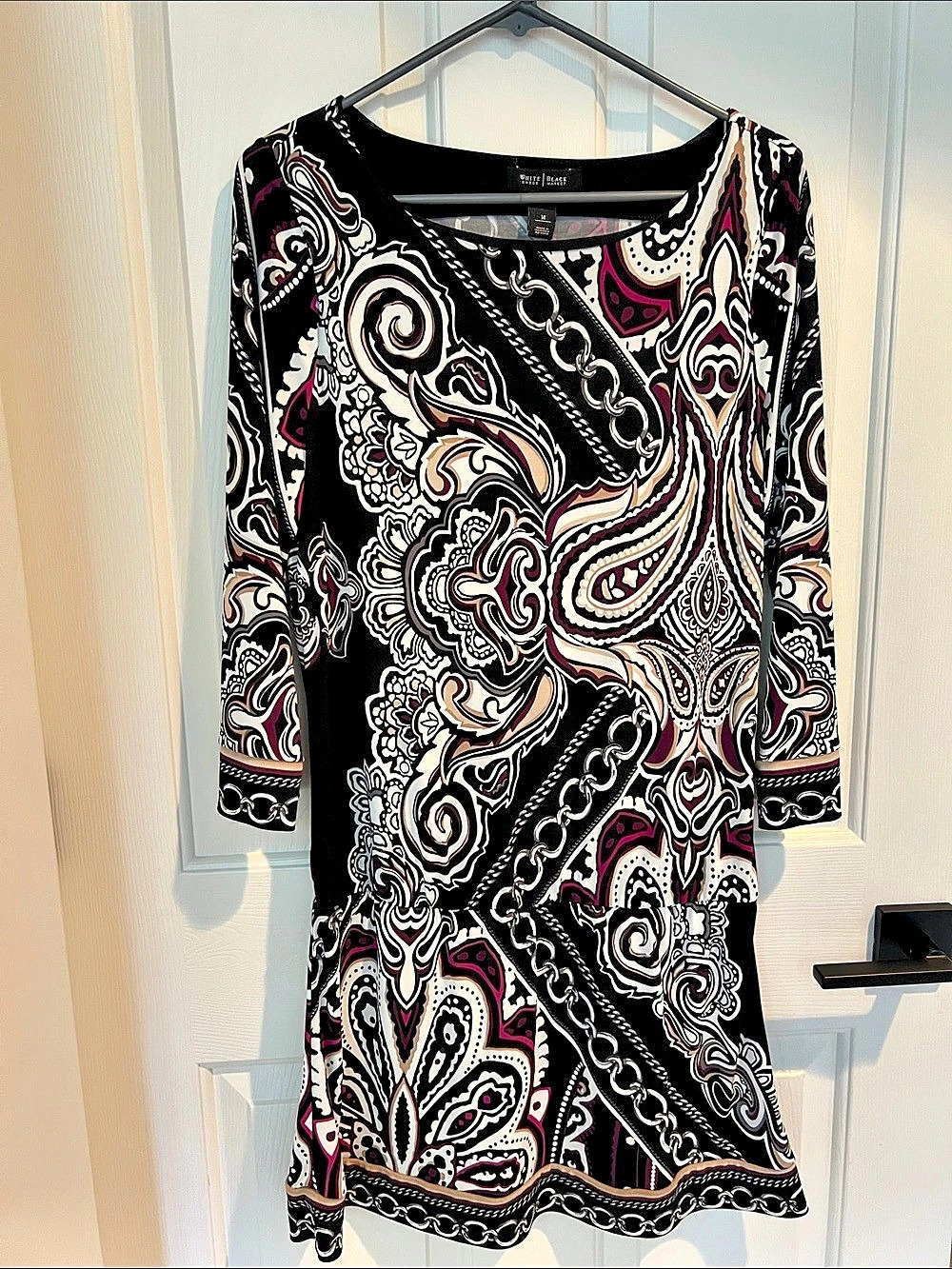 White House Black Market Paisley Mini Dress in Black & Pink Size Medium